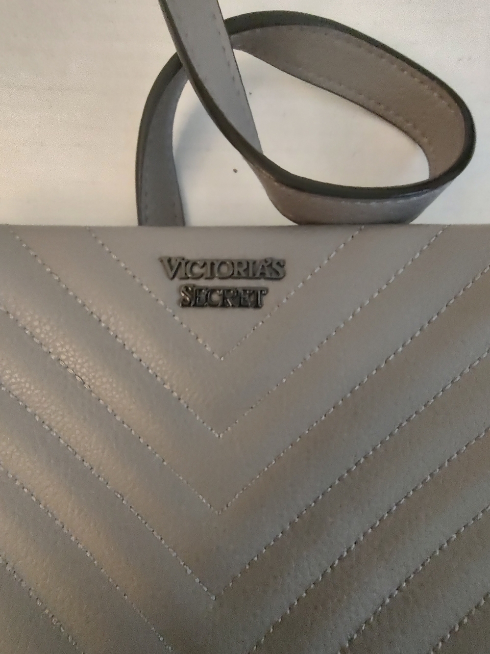 Victoria's Secret Quilted Chevron Crossbody Bag in Light Gray